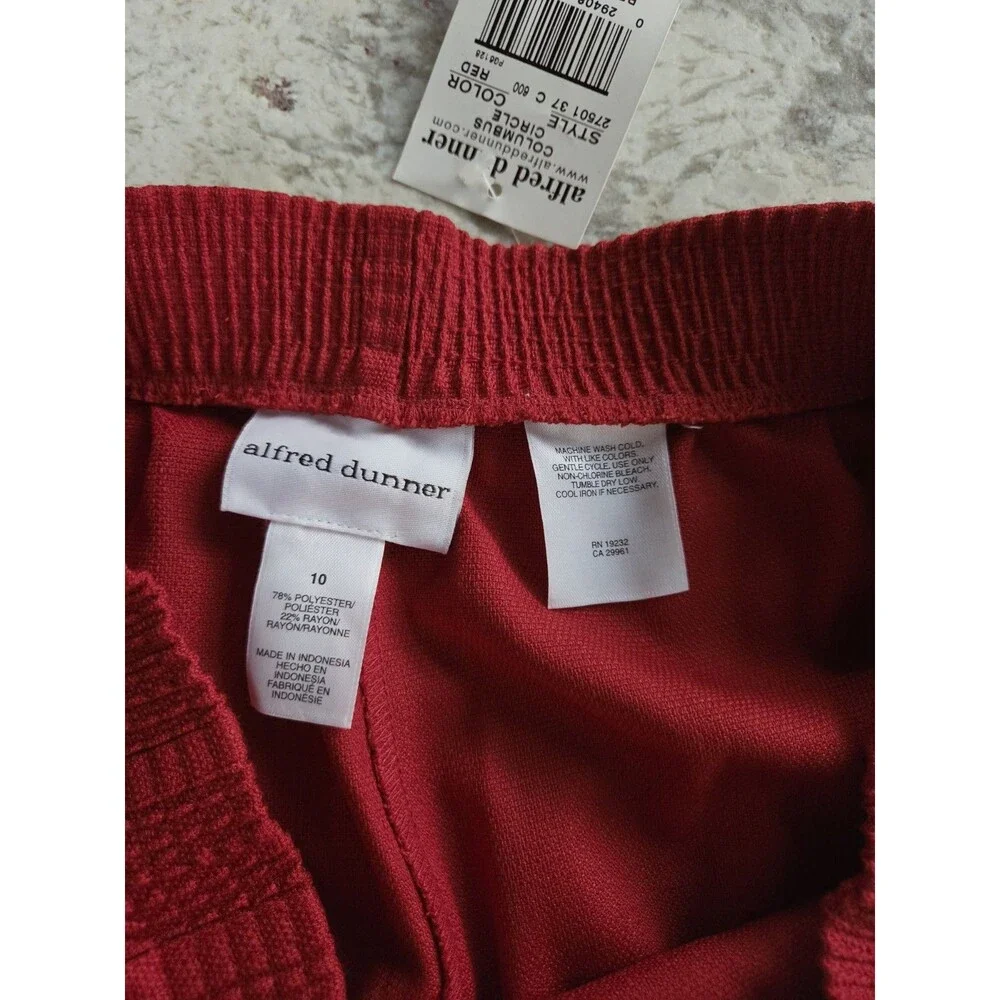 Alfred Dunner Womens Red Dress Pant Pockets Slubbed Wide Leg Elastic Waist Siren